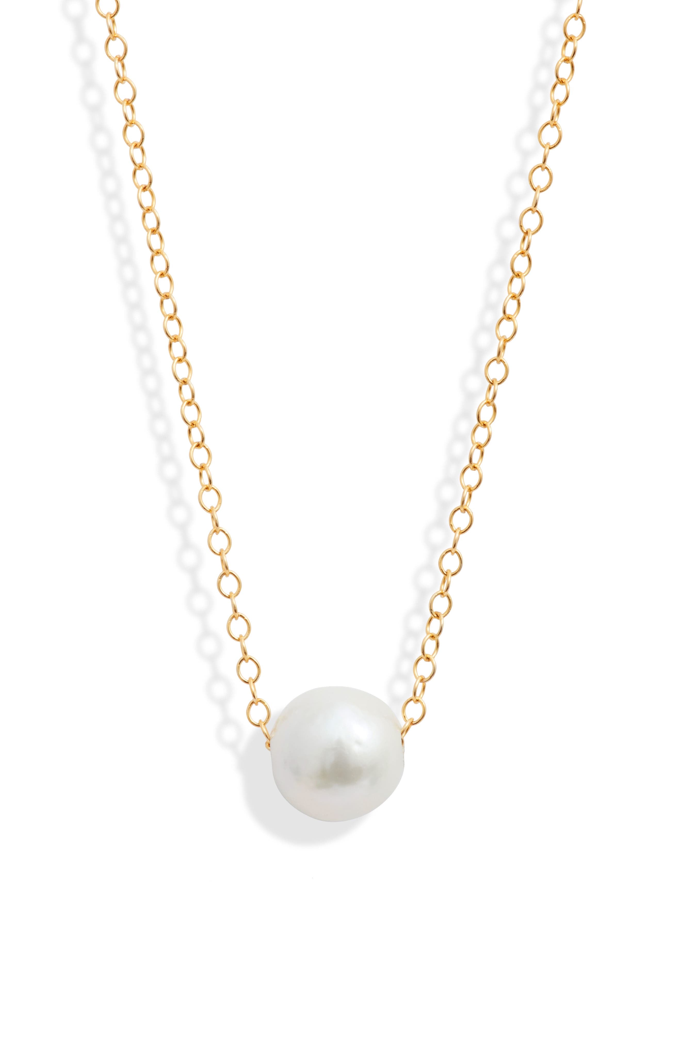 White 'Stick' Floating Pearl, Floating outlets White Pearl Necklace, Simple Pearl Necklace, Pearl on Cord, Very Simple Necklace